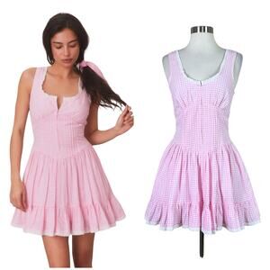 LoveShackFancy | Ceronne Gingham Plaid Pink White Corset Style Sexy Mini Dress 2